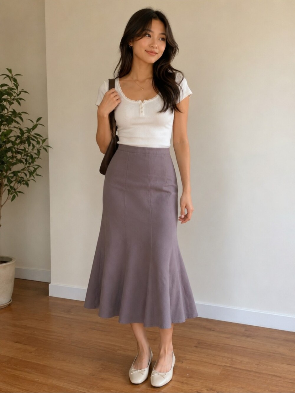 No-brand Women's Grey and Brown Skirt